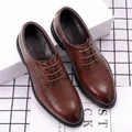 Elegant men's brown dress shoes featuring a unique hollow-out pattern for formal wear - 37 / Hollow-out Style (11030) / Brown