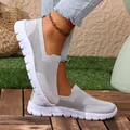 Zapatillas casual de malla gris transpirable para mujer con suelas planas y punta redonda - Gris