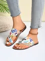 Detailed view of women's toe-loop sandals with colorful butterfly prints and rhinestones - 36 / Butterfly