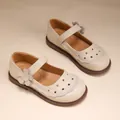 Beige Mary-Jane-Schuhe aus Leder für Mädchen mit Blumen- und Sternverzierung. - 26 / Gebrochenes Weiß