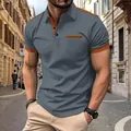 Men's casual grey polo shirt featuring stylish orange trim and a chest pocket - S / Tops / Dark Gray