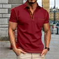 Detailweergave van bordeauxrood poloshirt voor heren met contraststiksel en zakje - S / Tops / Bordeauxrood