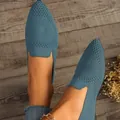Blaue, spitze Fly-Knit-Ballerinas für Damen, bequeme Slipper und Freizeit-Loafer. - Blaugrün