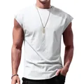 Men's casual loose sleeveless muscle tank top vest in solid white color for summer - S / Tops / White
