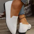 Bequeme weiße spitze Fly-Knit Ballerinas für Damen, lässige Slipper zum Hineinschlüpfen. - Weiß