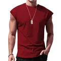 Comfortable men's loose casual sleeveless t-shirt in solid dark red color for summer - S / Tops / Burgundy