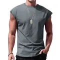 Men's casual sleeveless grey vest t-shirt with a loose fit and comfortable cotton fabric - Iron Grey