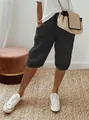 Short décontracté en coton et lin noir pour femme avec taille élastique et poches - S / Bas / Noir