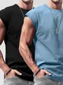 Comparison of black and light blue men's sleeveless loose tank tops in a 2-pack - Black and Light Blue