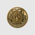 Vintage antique brass sewing button with embossed fleur-de-lis crest for luxury garments - 15.0mm / Antique Gold