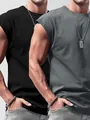Men's sleeveless vest combo in black and grey for casual summer style - S / Tops / 2PCS / Black And Dark Grey