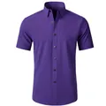 Chemise business stretch à manches courtes violette pour homme avec boutons noirs - 44/XL / Hauts / T-shirts / Violet foncé