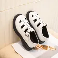 Eleganti sandali romani bianchi intrecciati per bambini con spessa suola nera - Bianco avorio