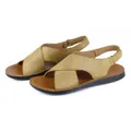 Men's summer Roman sandals in tan leather with cross straps and black soft sole - 40 / Roman Sandals / Camel