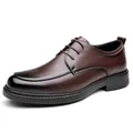 Classic dark brown men's formal leather dress shoes with burnished toe and laces - 38 / Brown Four Seasons
