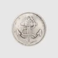Bottone in metallo argento antico con dettagliato design di ancora nautica e corda a rilievo - 28,0 mm / Argento antico