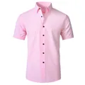 Premium men's light pink short-sleeved shirt with black buttons and slim fit design - Pink