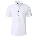 Camicia da uomo bianca a maniche corte business con bottoni neri a contrasto slim fit - Taglia M / Top / Bianco