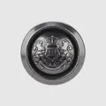 Vintage gunmetal grey button featuring an intricate embossed royal lion crest and crown - Gunmetal / 15.0mm