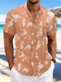 Close-up detail of men's orange tie-dye short-sleeved beach shirt with linen texture - S / Tops / Orange