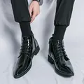 Bottines élégantes pour hommes en cuir verni noir avec bout pointu et fermeture éclair - 38 / Noir