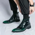 Bottines pour hommes en cuir verni vert avec bout pointu et fermeture éclair - 38 / Vert