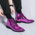 Bottes hautes vernies violettes pour hommes, bout pointu à la mode avec fermeture éclair. - 38 / Violet
