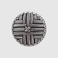 High-end vintage silver metallic button featuring a textured woven cross pattern for fur coats - 18.0mm / Antique Silver