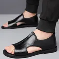 Breathable black men's sandals featuring stylish cutout design and anti-slip sole - 38 / Black