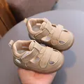 Retro breathable closed-toe beige leather baby sandals with adjustable magic tape straps - Inner Length 11.5cm Size 16 / Dark Khaki (MT07)