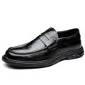 Mocasines clásicos de cuero negro para hombre, zapatos de estilo británico casual de negocios - 38 / Negro