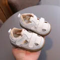 Retro off-white baby closed-toe sandals with breathable hollowed-out design and velcro - Inner Length 11.5cm Size 16 / Off White