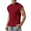 Muscular male model wearing a wine red loose fit sleeveless summer tank top for fitness - S / Tops / Wine Red