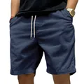Heren corduroy strandshorts, losse rechte pasvorm in marineblauw met trekkoord. - Marineblauw