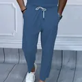 Pantalon décontracté en velours côtelé bleu pour homme, coupe droite et style oversize - S / Bas / Bleu Denim