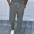 Pantalon décontracté en velours côtelé gris pour homme avec cordon de serrage blanc - S / Bas / Gris foncé