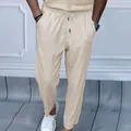 Pantalon en velours côtelé beige pour homme avec coupe droite et taille à cordon serrage - S / Bas / Abricot