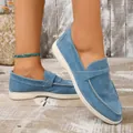 Casual blauwe suède loafers voor dames met comfortabele zachte zool en stiksels - 36 / Britse Stijl Platte Schoenen (W2028) / Hemelsblauw