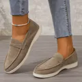 Casual kaki suède loafers voor dames met een comfortabele witte zachte platte zool - 36 / Britse Stijl Platte Schoenen (W2028) / camel