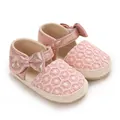 Cute pink baby girl princess shoes with floral lace pattern and bow decoration - Pink