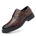 Men's business casual brown leather shoes with breathable soft sole and round toe - Brown