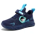 Breathable navy blue mesh running shoes for boys with lightweight soft sole and strap - 29 / Dark Blue