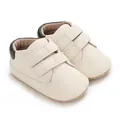 Baskets bébé crème souples avec talon noir et double bride velcro - Blanc