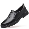 Classic black genuine leather business casual men's loafers featuring a breathable soft sole - 38 / Black