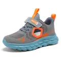 Grey and orange breathable mesh boys' running sneaker with a comfortable blue soft sole - 28 / Sky Blue