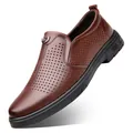 Classic brown perforated leather loafers for men, business casual summer slip-on shoes. - 38 / Hollow-out Style (6626-1) / Brown