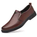Premium men's brown genuine leather business casual shoes with comfortable soft sole - 38 / Brown