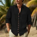 Vintage herenhemd van zwart katoen en linnen met sierknopen voor strandvakanties - S / Tops / Zwart
