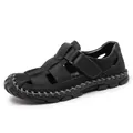 Casual zwarte leren herensandalen met gesloten neus voor comfortabel gebruik op het strand - 38 / Zwart