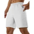 Witte herenshort met wafeltextuur, losse pasvorm, trekkoord in de taille en handige zakken - S / Bottoms / Wit